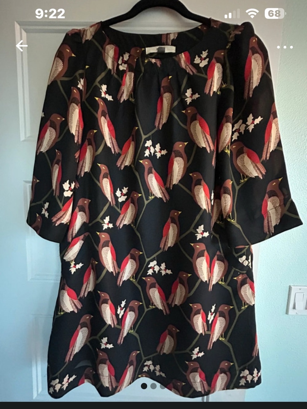 Vintage Fossil Black Dress with Red and Brown Bird Print